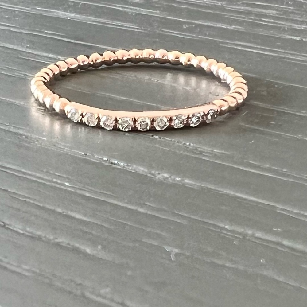 White diamond yellow gold bead ring